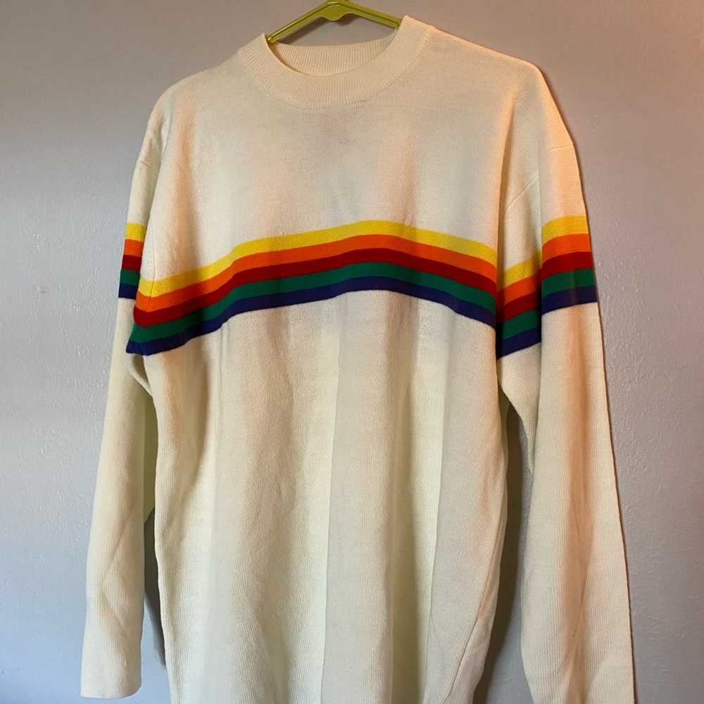 Unisex large Unionbay new with tags white rainbow skate stripe sweater 90s y2k